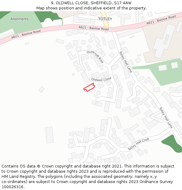9, OLDWELL CLOSE, SHEFFIELD, S17 4AW: Location map and indicative extent of plot