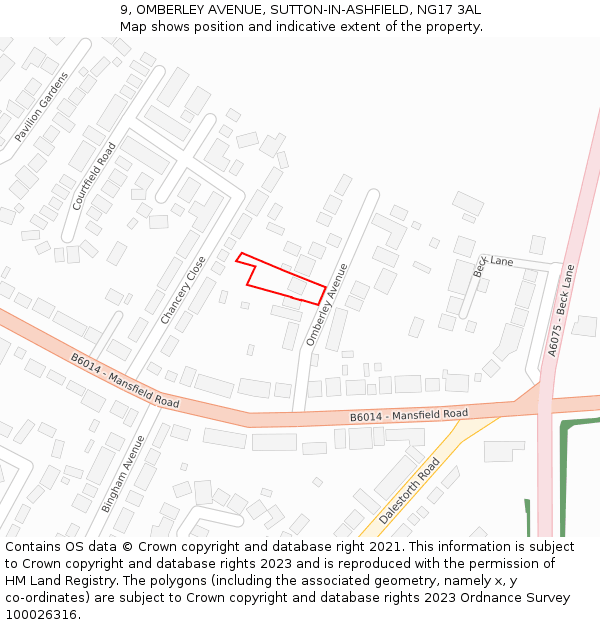 9, OMBERLEY AVENUE, SUTTON-IN-ASHFIELD, NG17 3AL: Location map and indicative extent of plot