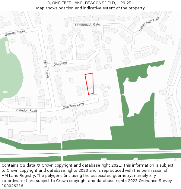 9, ONE TREE LANE, BEACONSFIELD, HP9 2BU: Location map and indicative extent of plot