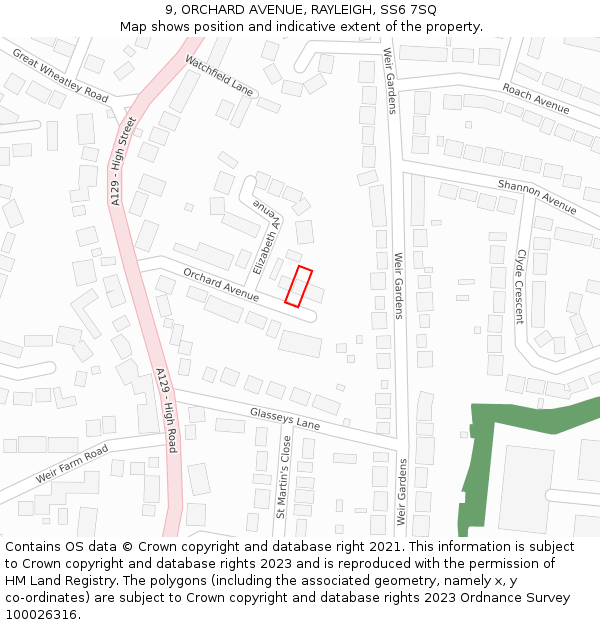 9, ORCHARD AVENUE, RAYLEIGH, SS6 7SQ: Location map and indicative extent of plot