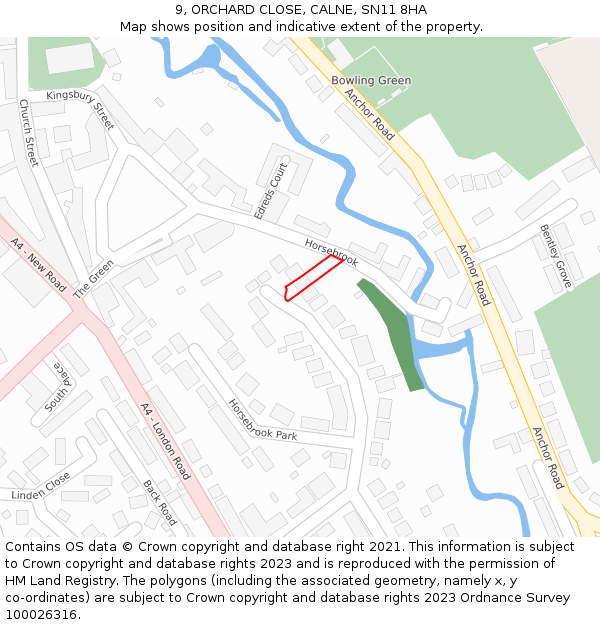 9, ORCHARD CLOSE, CALNE, SN11 8HA: Location map and indicative extent of plot