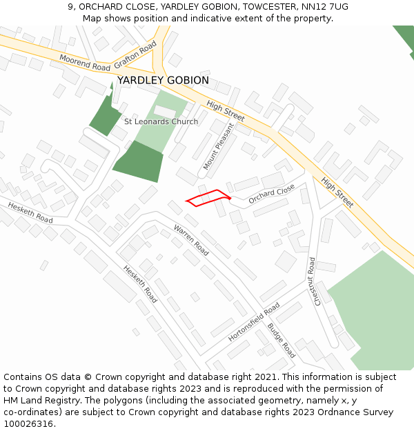9, ORCHARD CLOSE, YARDLEY GOBION, TOWCESTER, NN12 7UG: Location map and indicative extent of plot