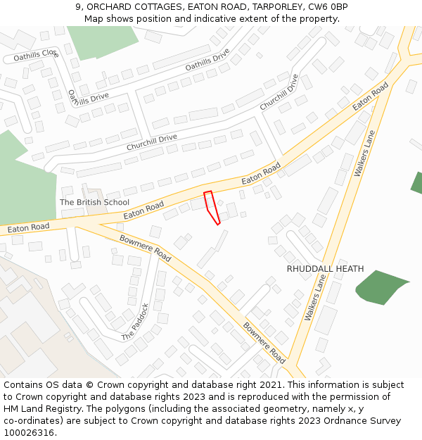9, ORCHARD COTTAGES, EATON ROAD, TARPORLEY, CW6 0BP: Location map and indicative extent of plot