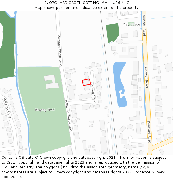 9, ORCHARD CROFT, COTTINGHAM, HU16 4HG: Location map and indicative extent of plot