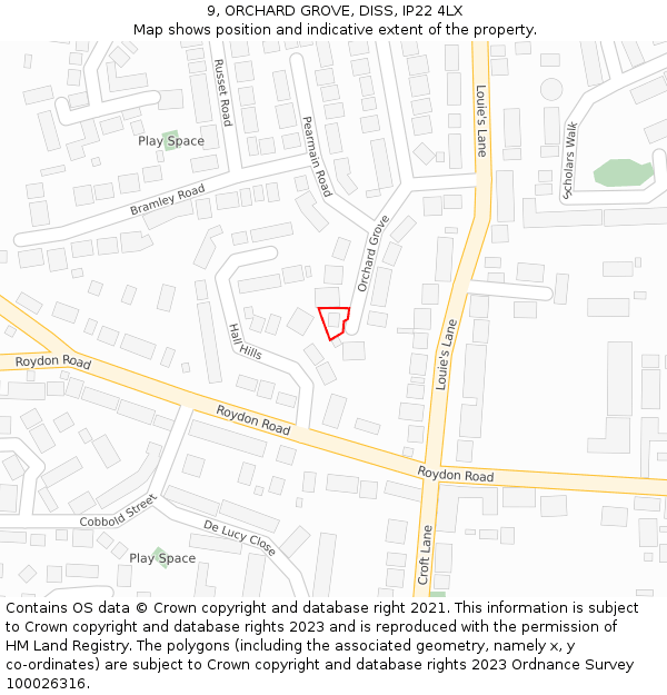 9, ORCHARD GROVE, DISS, IP22 4LX: Location map and indicative extent of plot