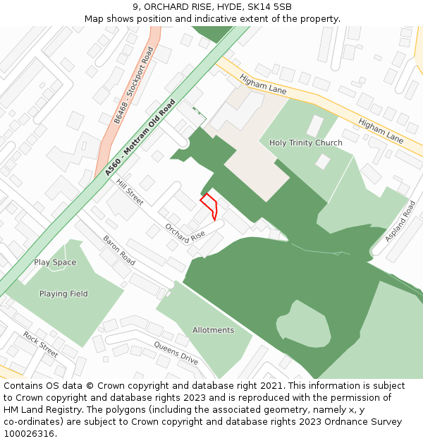 9, ORCHARD RISE, HYDE, SK14 5SB: Location map and indicative extent of plot