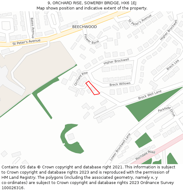 9, ORCHARD RISE, SOWERBY BRIDGE, HX6 1EJ: Location map and indicative extent of plot