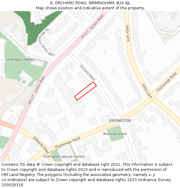 9, ORCHARD ROAD, BIRMINGHAM, B24 9JL: Location map and indicative extent of plot