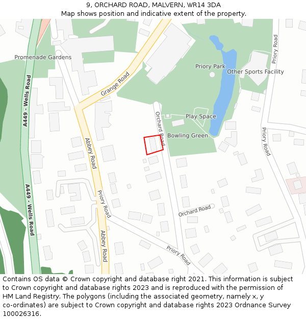 9, ORCHARD ROAD, MALVERN, WR14 3DA: Location map and indicative extent of plot