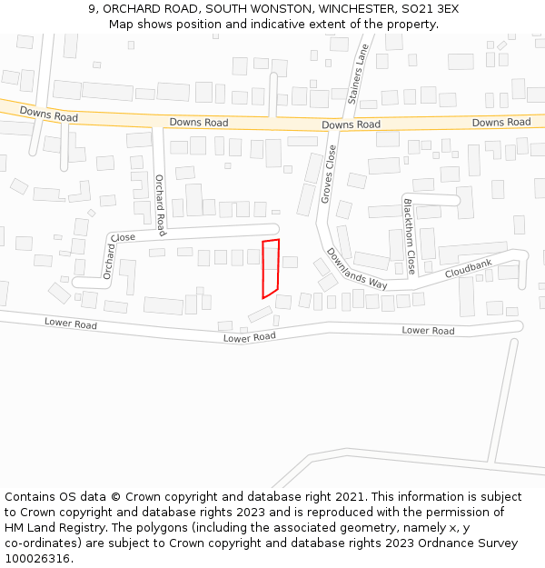 9, ORCHARD ROAD, SOUTH WONSTON, WINCHESTER, SO21 3EX: Location map and indicative extent of plot