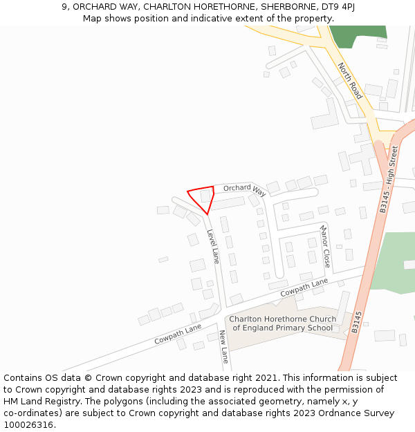 9, ORCHARD WAY, CHARLTON HORETHORNE, SHERBORNE, DT9 4PJ: Location map and indicative extent of plot