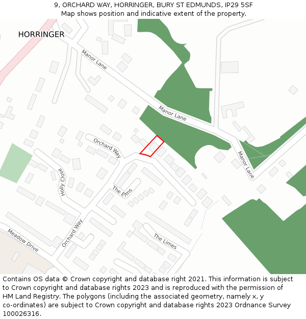 9, ORCHARD WAY, HORRINGER, BURY ST EDMUNDS, IP29 5SF: Location map and indicative extent of plot