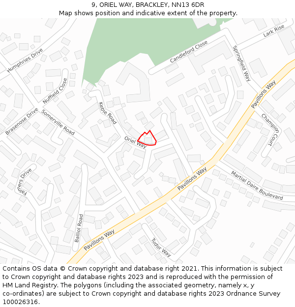 9, ORIEL WAY, BRACKLEY, NN13 6DR: Location map and indicative extent of plot