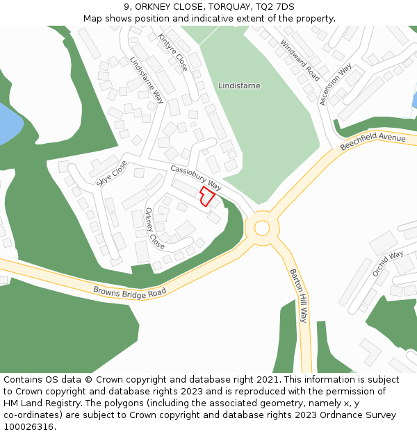 9, ORKNEY CLOSE, TORQUAY, TQ2 7DS: Location map and indicative extent of plot