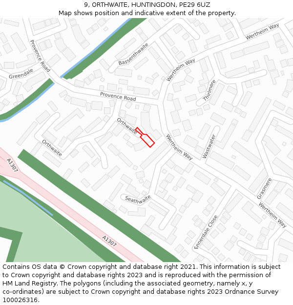 9, ORTHWAITE, HUNTINGDON, PE29 6UZ: Location map and indicative extent of plot