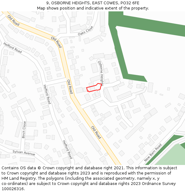 9, OSBORNE HEIGHTS, EAST COWES, PO32 6FE: Location map and indicative extent of plot