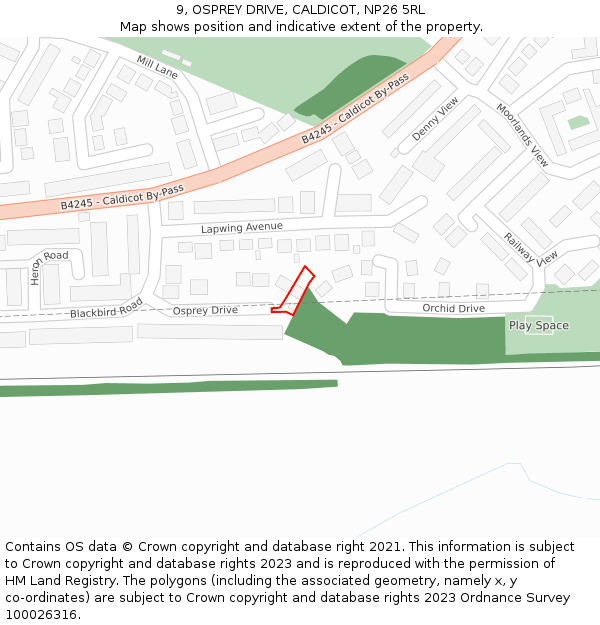 9, OSPREY DRIVE, CALDICOT, NP26 5RL: Location map and indicative extent of plot