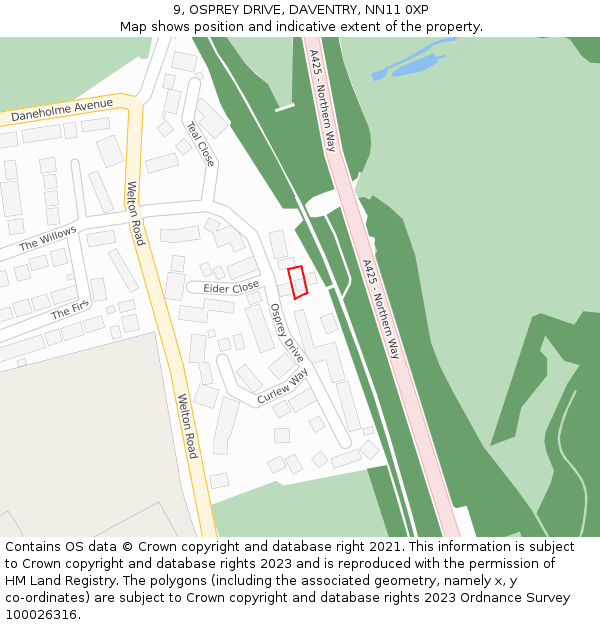 9, OSPREY DRIVE, DAVENTRY, NN11 0XP: Location map and indicative extent of plot