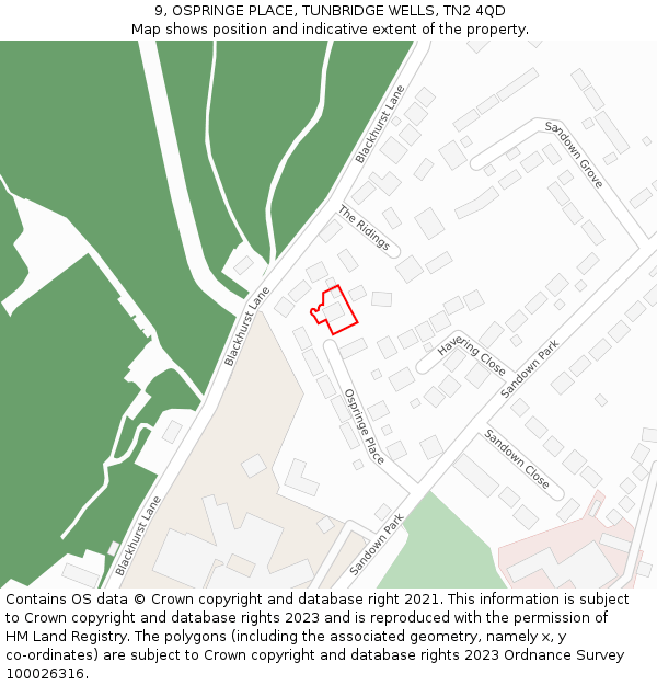 9, OSPRINGE PLACE, TUNBRIDGE WELLS, TN2 4QD: Location map and indicative extent of plot