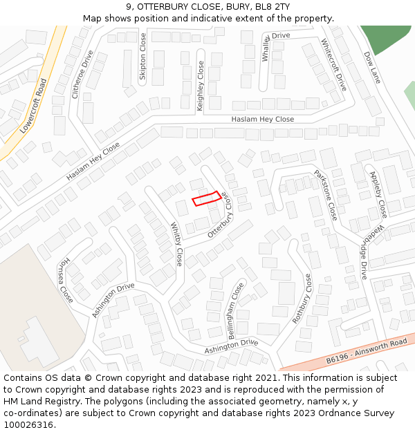 9, OTTERBURY CLOSE, BURY, BL8 2TY: Location map and indicative extent of plot
