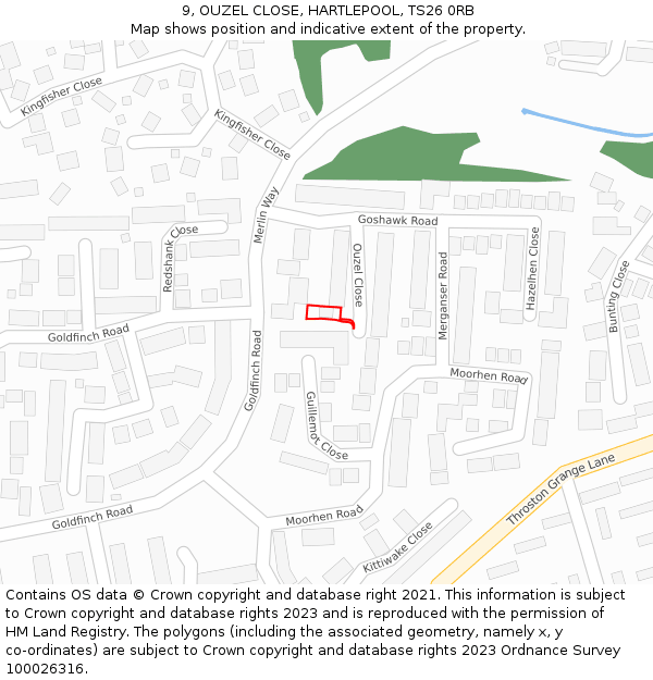 9, OUZEL CLOSE, HARTLEPOOL, TS26 0RB: Location map and indicative extent of plot