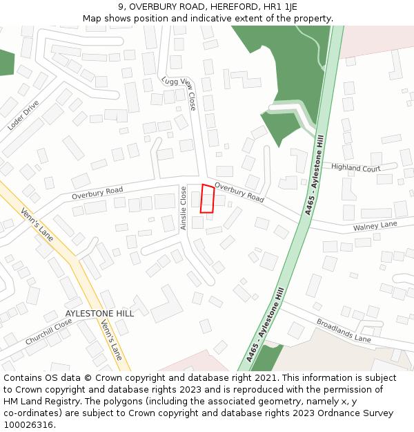 9, OVERBURY ROAD, HEREFORD, HR1 1JE: Location map and indicative extent of plot
