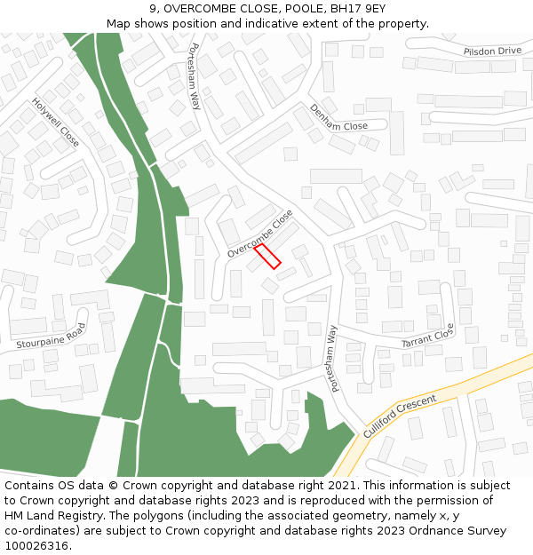 9, OVERCOMBE CLOSE, POOLE, BH17 9EY: Location map and indicative extent of plot