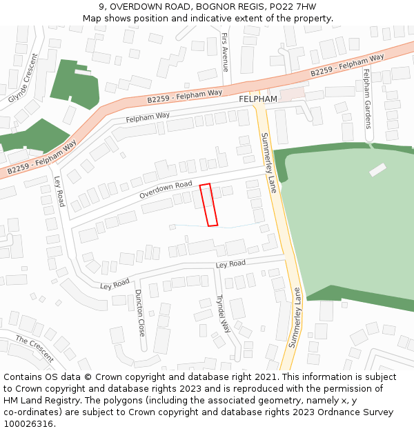 9, OVERDOWN ROAD, BOGNOR REGIS, PO22 7HW: Location map and indicative extent of plot