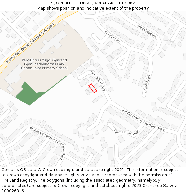 9, OVERLEIGH DRIVE, WREXHAM, LL13 9RZ: Location map and indicative extent of plot