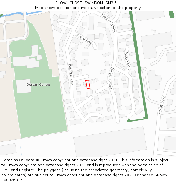 9, OWL CLOSE, SWINDON, SN3 5LL: Location map and indicative extent of plot