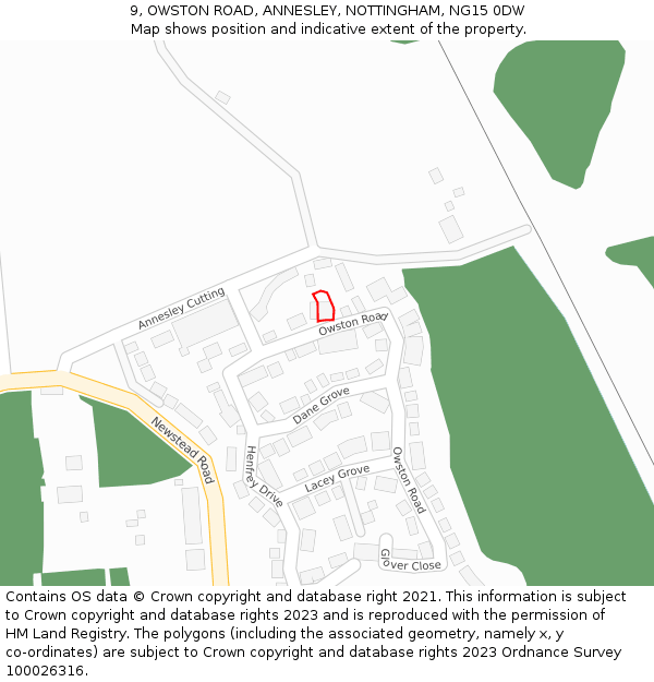 9, OWSTON ROAD, ANNESLEY, NOTTINGHAM, NG15 0DW: Location map and indicative extent of plot