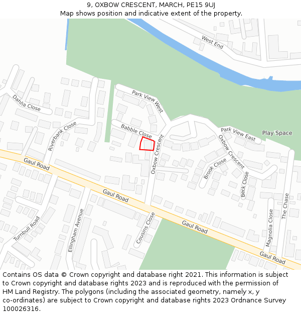 9, OXBOW CRESCENT, MARCH, PE15 9UJ: Location map and indicative extent of plot