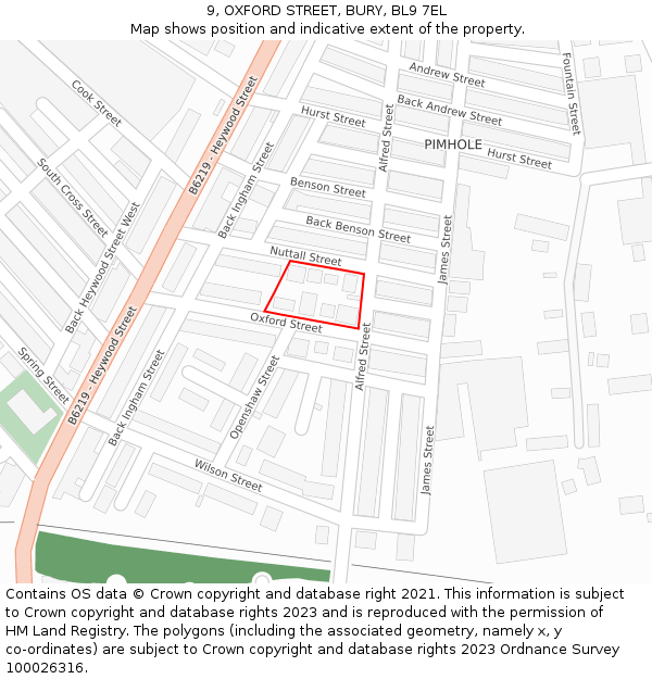 9, OXFORD STREET, BURY, BL9 7EL: Location map and indicative extent of plot