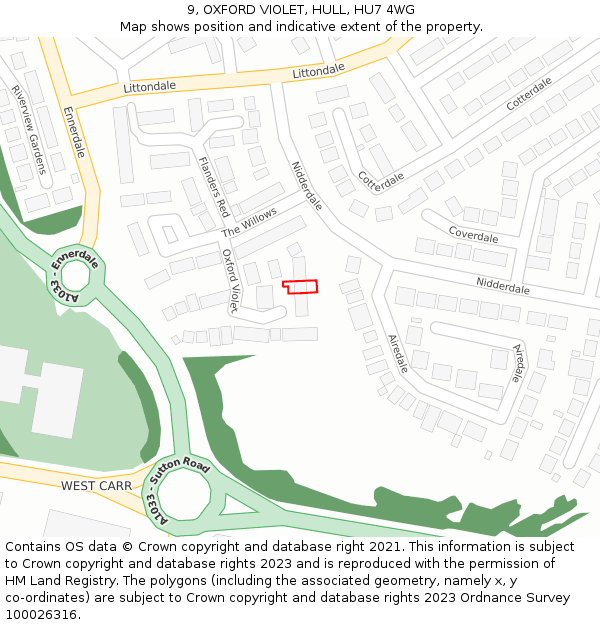 9, OXFORD VIOLET, HULL, HU7 4WG: Location map and indicative extent of plot