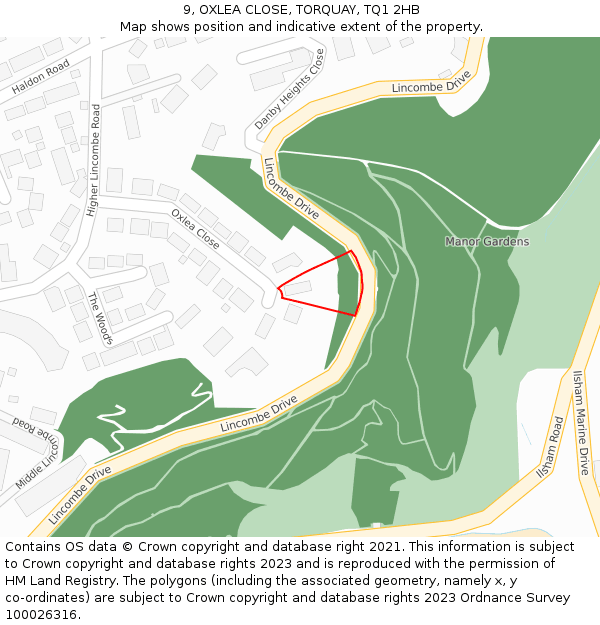 9, OXLEA CLOSE, TORQUAY, TQ1 2HB: Location map and indicative extent of plot