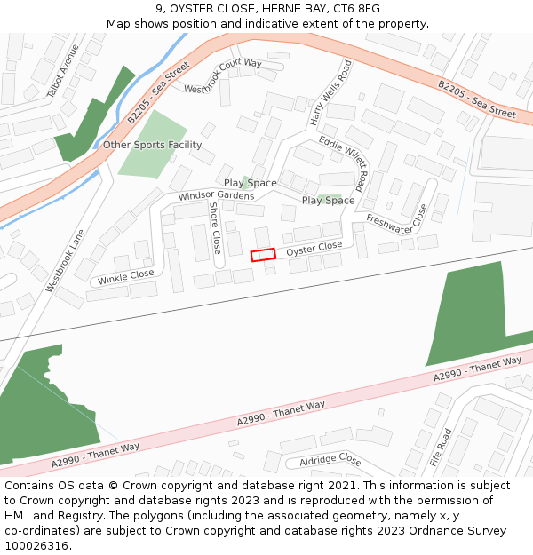 9, OYSTER CLOSE, HERNE BAY, CT6 8FG: Location map and indicative extent of plot