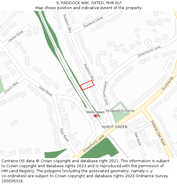 9, PADDOCK WAY, OXTED, RH8 0LF: Location map and indicative extent of plot