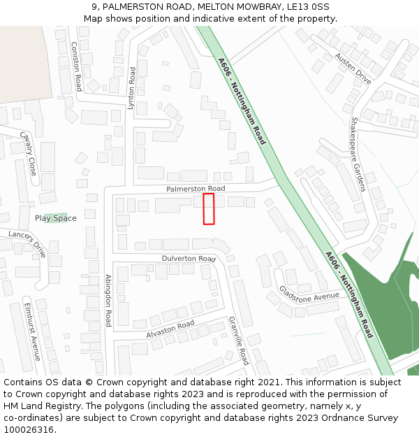 9, PALMERSTON ROAD, MELTON MOWBRAY, LE13 0SS: Location map and indicative extent of plot