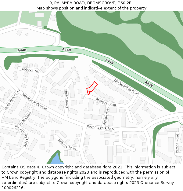 9, PALMYRA ROAD, BROMSGROVE, B60 2RH: Location map and indicative extent of plot