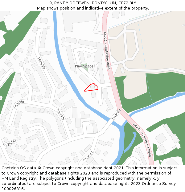 9, PANT Y DDERWEN, PONTYCLUN, CF72 8LY: Location map and indicative extent of plot