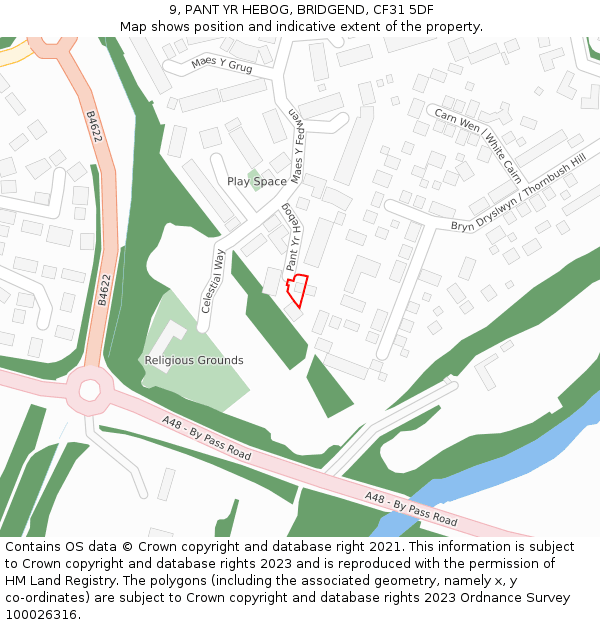 9, PANT YR HEBOG, BRIDGEND, CF31 5DF: Location map and indicative extent of plot