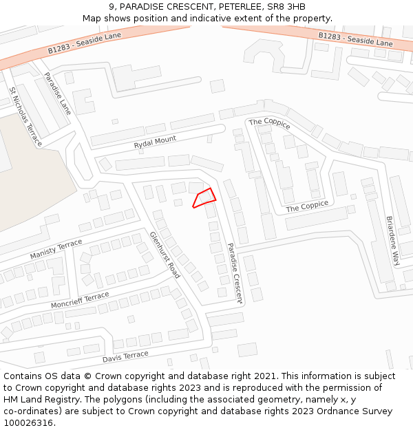 9, PARADISE CRESCENT, PETERLEE, SR8 3HB: Location map and indicative extent of plot
