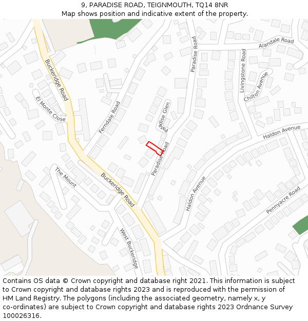 9, PARADISE ROAD, TEIGNMOUTH, TQ14 8NR: Location map and indicative extent of plot