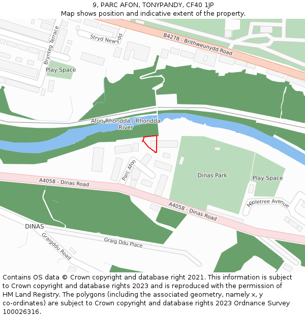 9, PARC AFON, TONYPANDY, CF40 1JP: Location map and indicative extent of plot