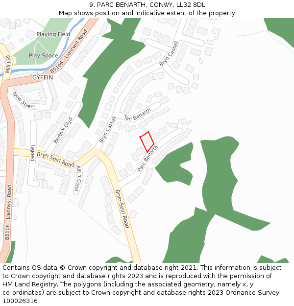 9, PARC BENARTH, CONWY, LL32 8DL: Location map and indicative extent of plot