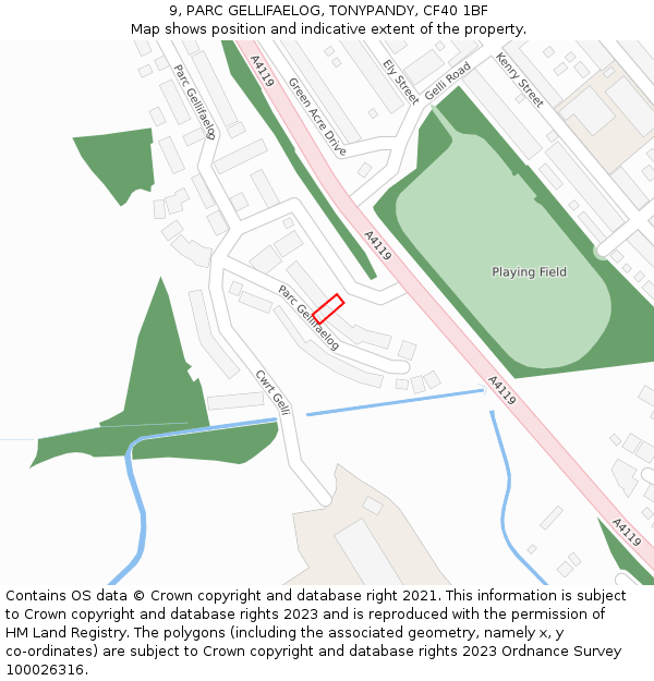 9, PARC GELLIFAELOG, TONYPANDY, CF40 1BF: Location map and indicative extent of plot