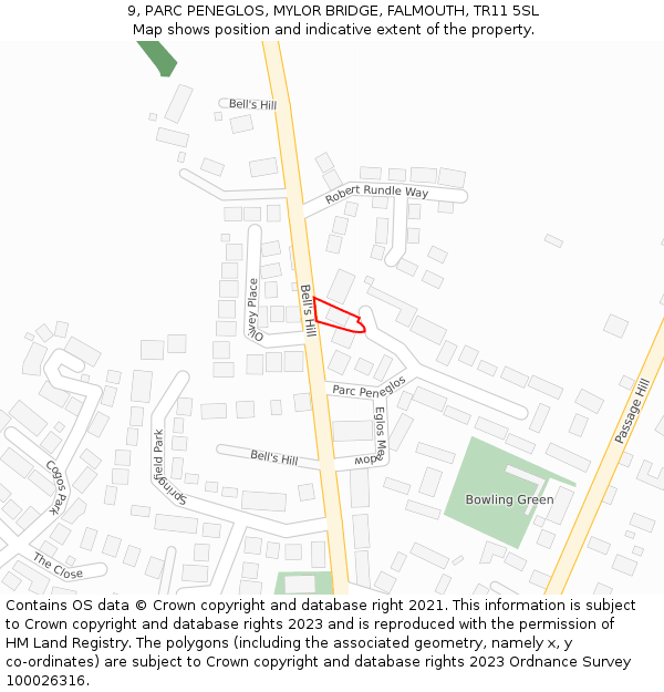 9, PARC PENEGLOS, MYLOR BRIDGE, FALMOUTH, TR11 5SL: Location map and indicative extent of plot