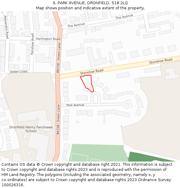 9, PARK AVENUE, DRONFIELD, S18 2LQ: Location map and indicative extent of plot