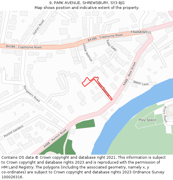 9, PARK AVENUE, SHREWSBURY, SY3 8JG: Location map and indicative extent of plot