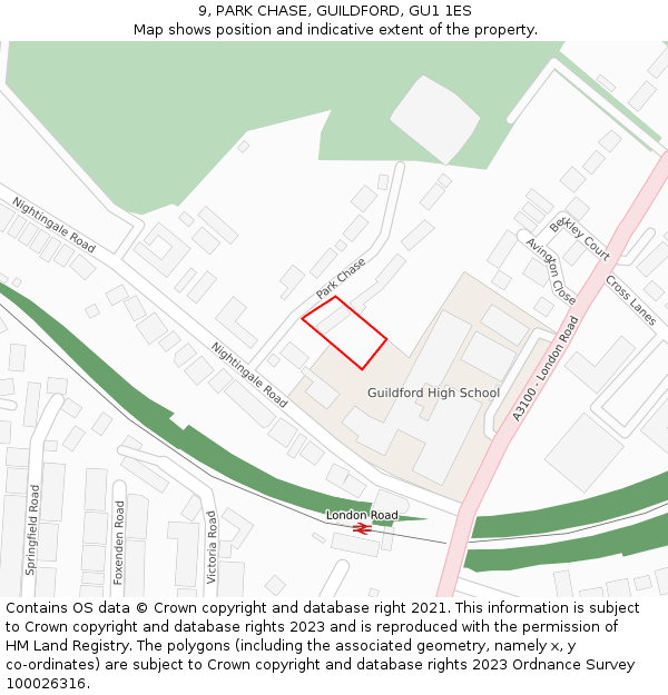 9, PARK CHASE, GUILDFORD, GU1 1ES: Location map and indicative extent of plot